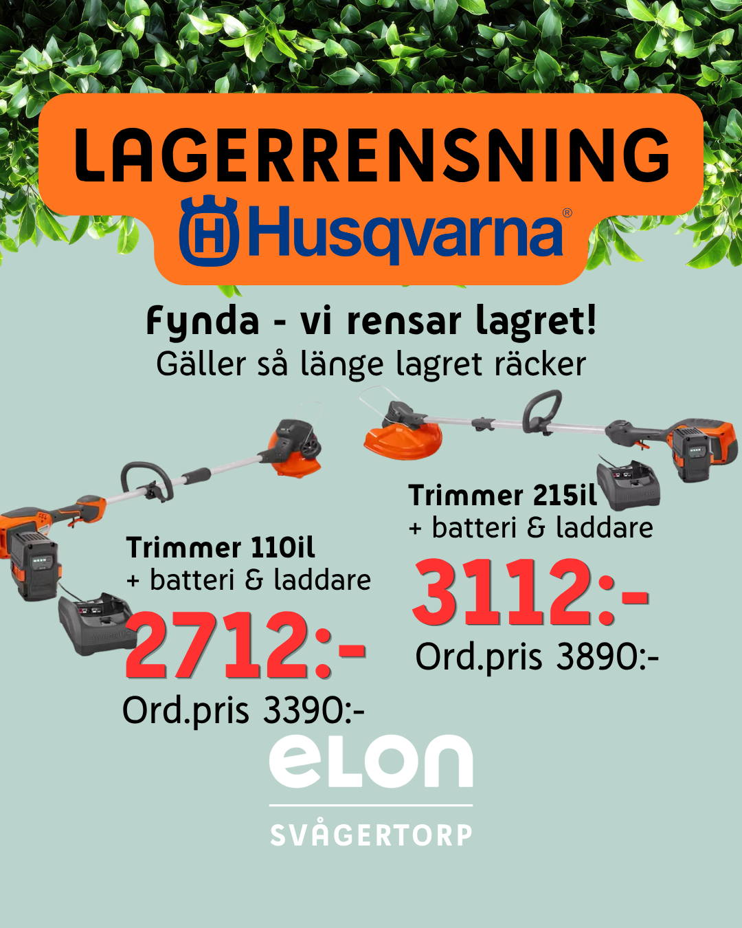 Husqvarna lagerrensning: trimmer 110iL och 215iL med batteri och laddare