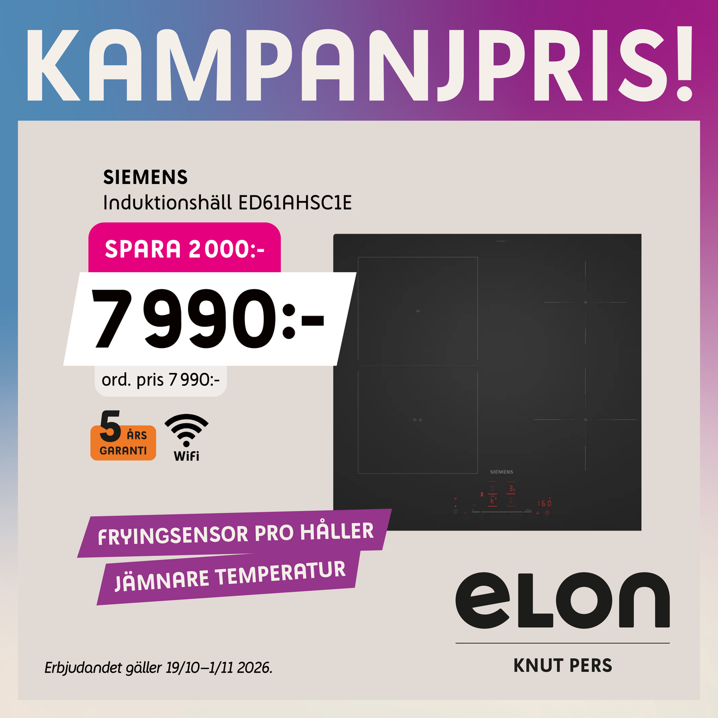 Siemens induktionshäll ED61AHSC1E – kampanjpris Elon Ystad