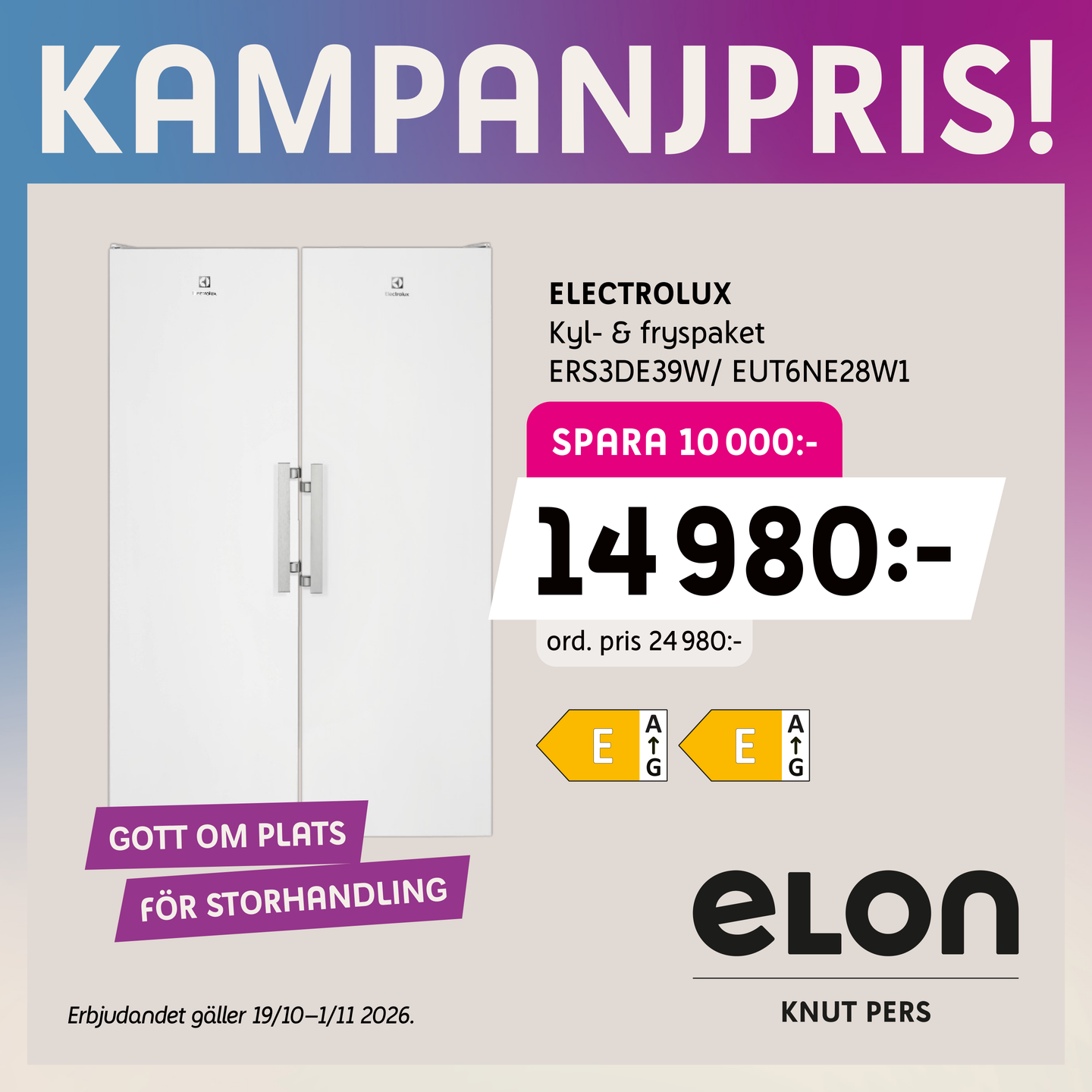 Electrolux kyl- och fryspaket – kampanjpris Elon Ystad