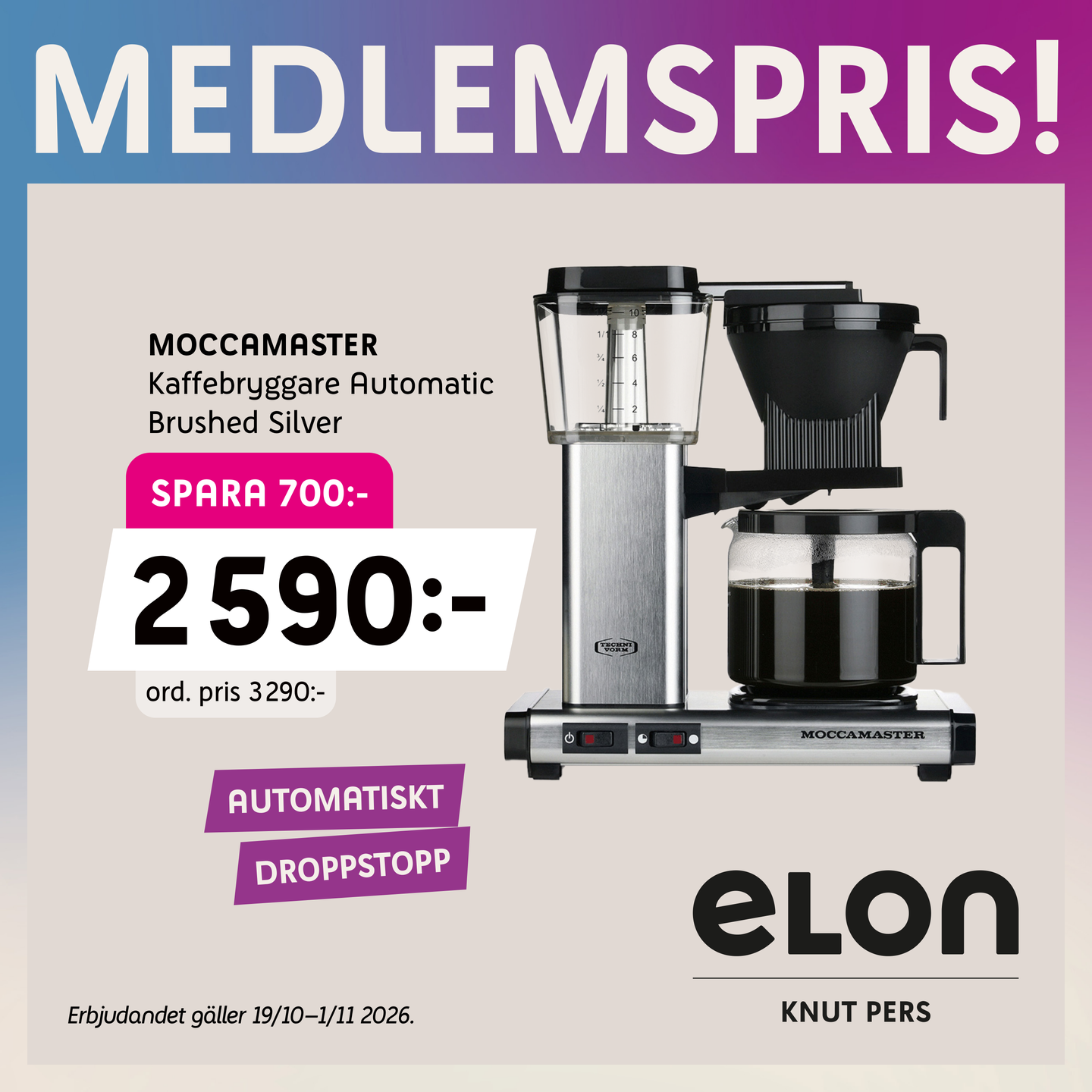 Moccamaster Automatic – medlemspris Elon Ystad