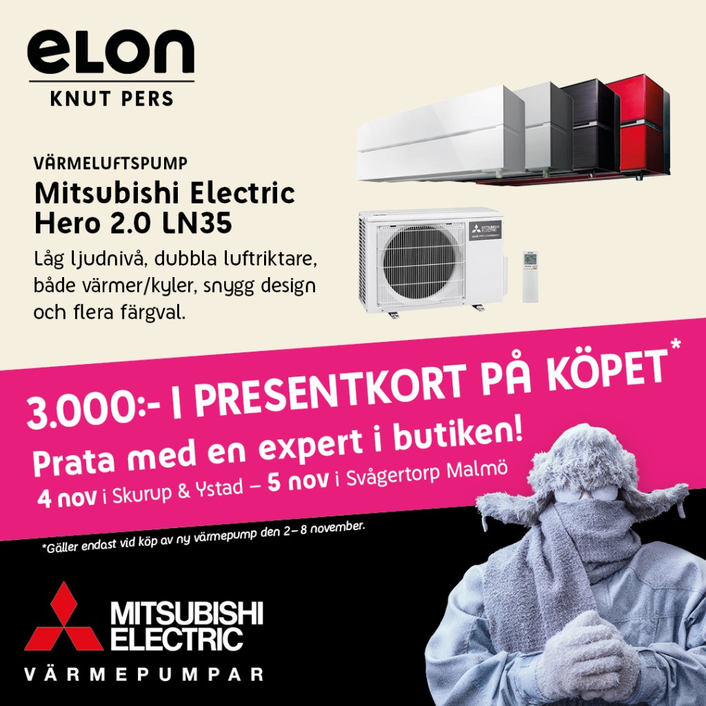 Mitsubishi Electric Hero 2.0 LN35. 3 000 kr i presentkort på köpet 2-8 november hos Elon Knut Pers.
